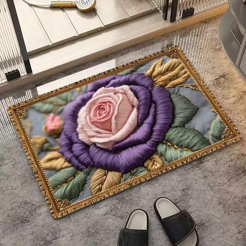Floral Cross-Border Doormat: Dirt-Resistant, Easy-Clean Doorway Pad for Dust Removal