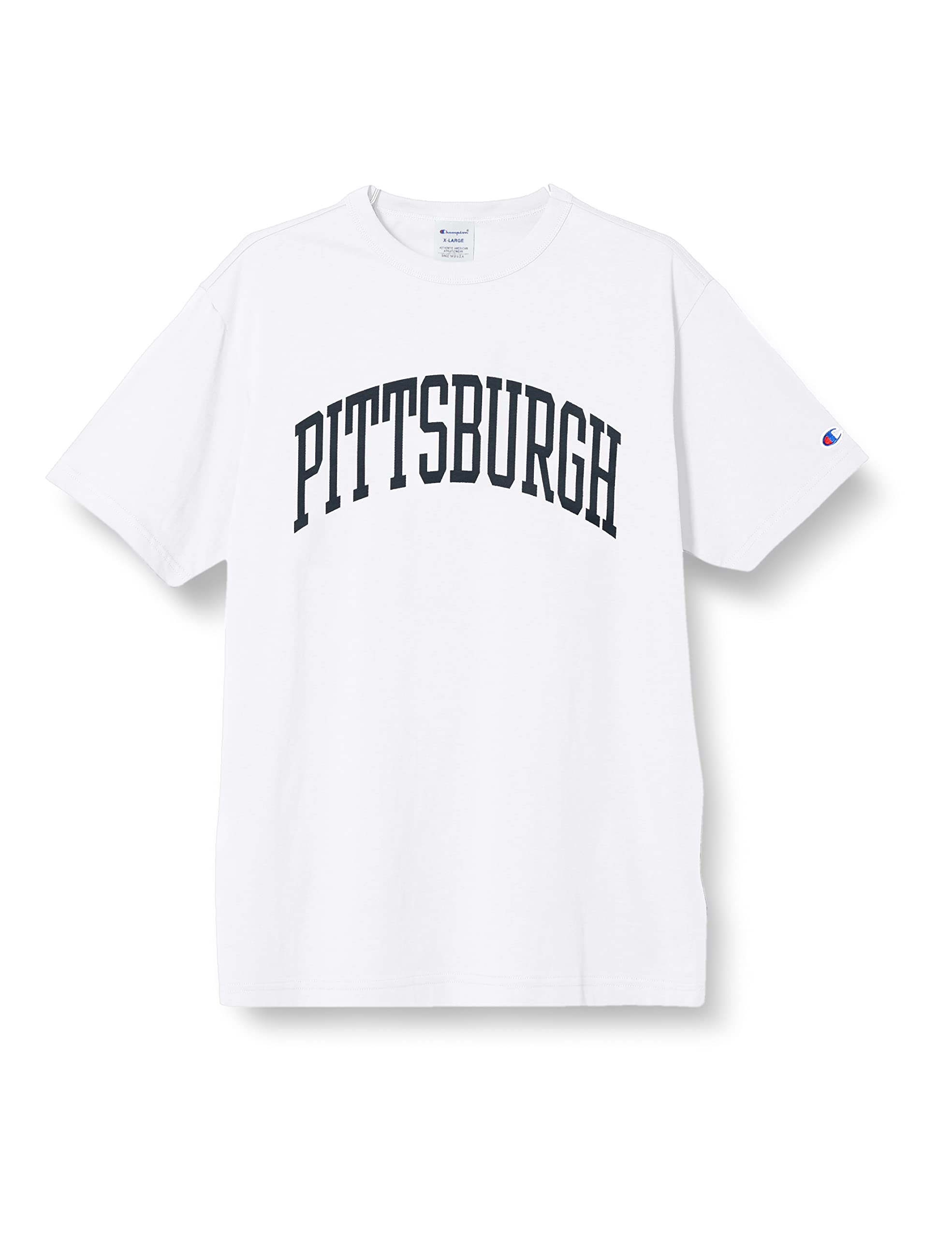 

Champion Short Sleeve Crew Neck Cotton USA Collegiate Graphic Size M Men s T-Shirt, 100% Print, Stonewashed, Basic, C3-X343, White/Navy,