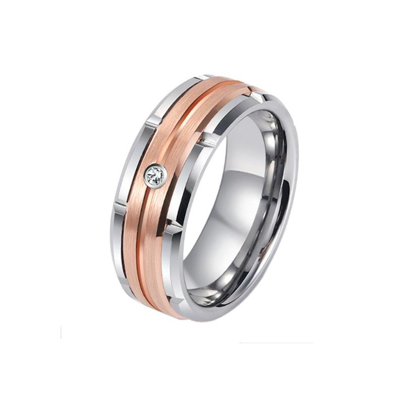 Trendy European & American Titanium Steel Ring with Micro-Inlaid Zircon for Couples