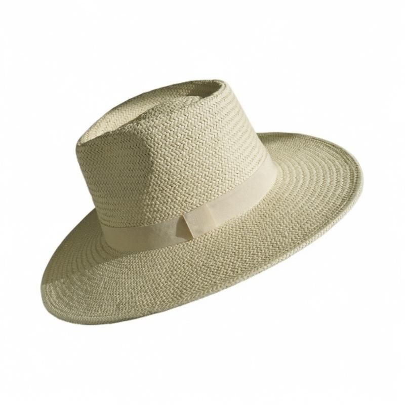 French Retro White Woven Panama Jazz Top Hat For Men And Women Summer Sun Protection Sunshade Vacation Wide Brim Straw Hat