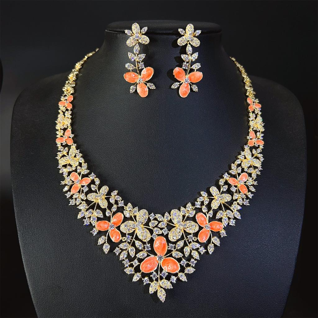 Personalised Luxury Vintage Flower Ladies Jewellery Necklace Earrings 2 Pcs Set Dating Party Prom Event Gift Bride M-523
