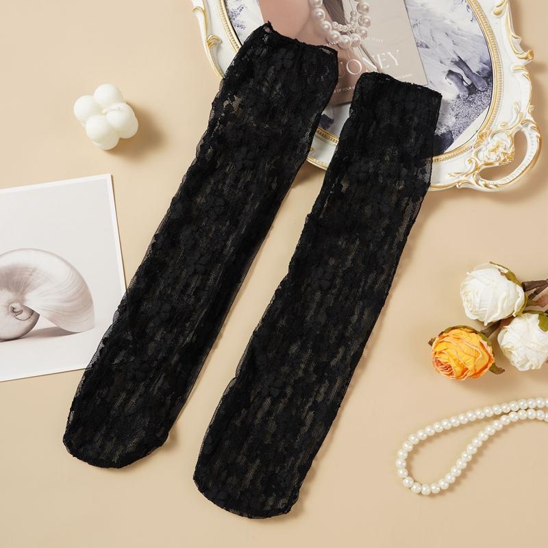 JK Women's Sweet Pile Socks Lace Flower Mesh Socks Female Small Fresh Mid-tube Socks Summer Thin Breathable Japanese Style