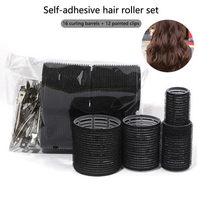 16Pcs/Set Black Self-Grip Hair Rollers With Clips Heatless Hair Roller Jumbo Sticky Hair Roller Set Salon Hair Dressing Curlers