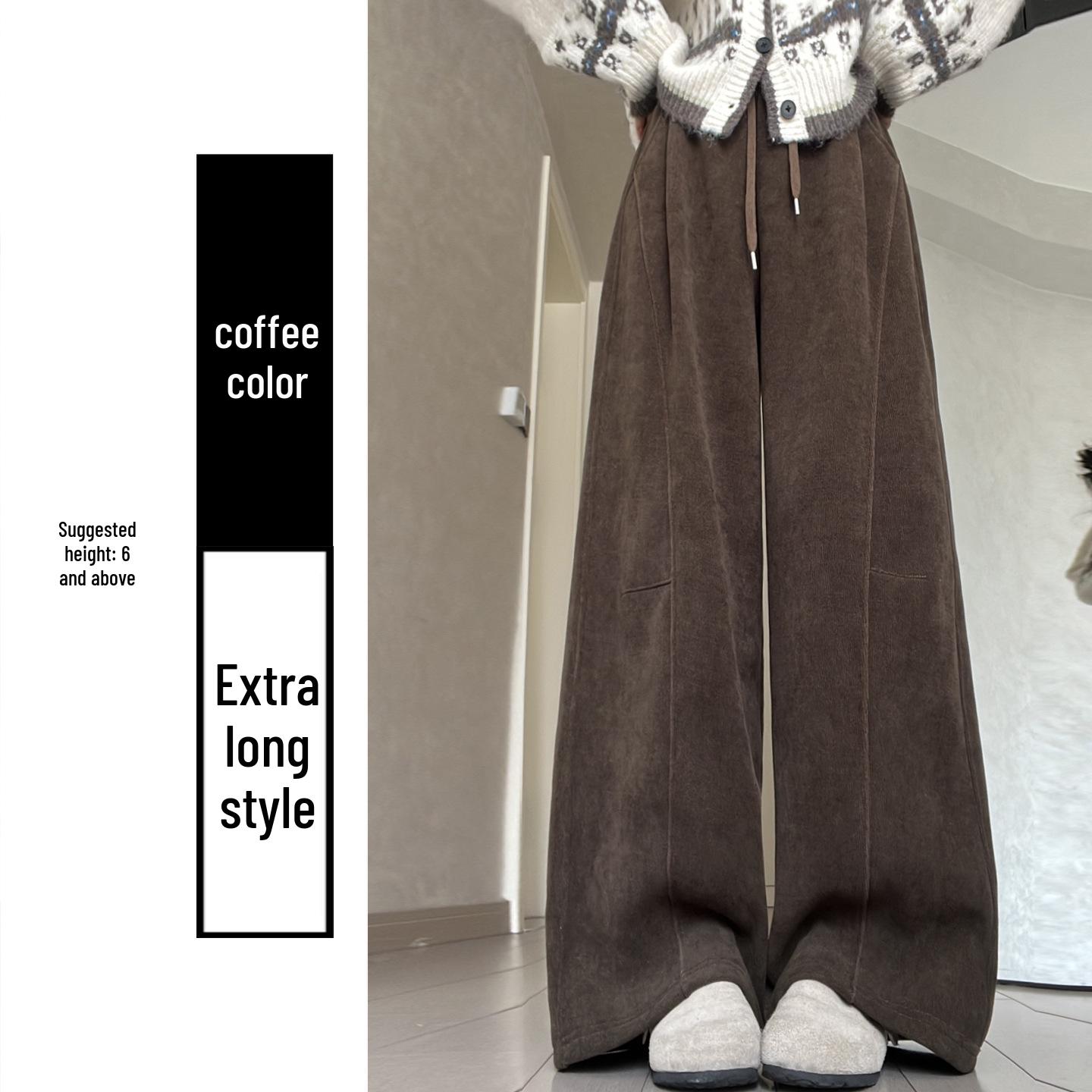 Women s Coffee Corduroy High-Waisted Plus-Fleece Wide-Leg Pants for Autumn/Winter 2025 XL
