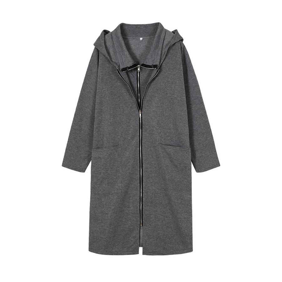 

Hood Pocket Sweatshirt with Zipper Long Length Casual Loose Outerwear for Women XL