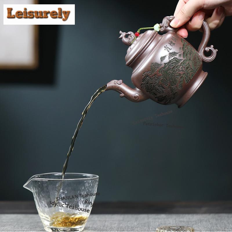 430ml Yixing Purple Clay Teapot Handmade Phoenix Pot Raw Ore Wood-fired Porcelain Mud Tea Maker Kettle With Strainer Zisha Tea