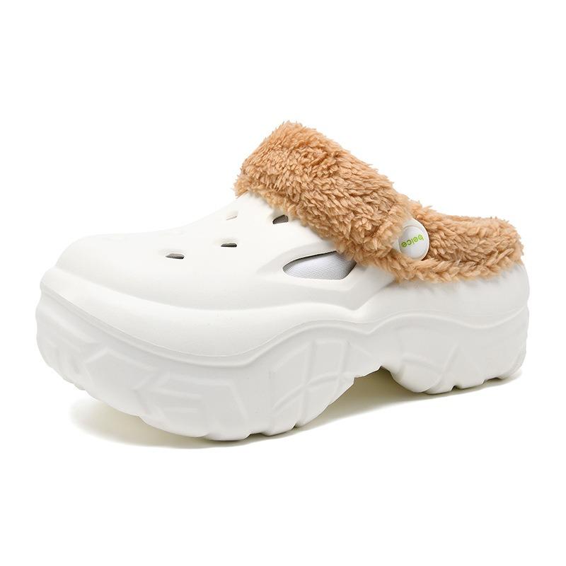 Hole shoes women's autumn and winter velvet thickened warm cotton mop, heightened thick sole non-slip EVA wear-resistant outer bag head cotton shoes