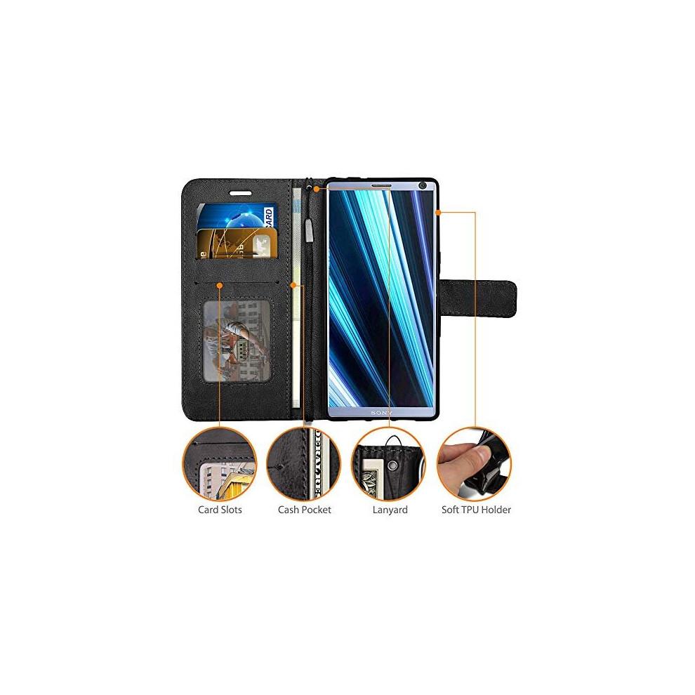 Sony Xperia 10 Plus Hülle, Leder Wallet Flip Schutzhülle Cover mit Kartenschlitzen, Ständer und Armband - PU-Leder
