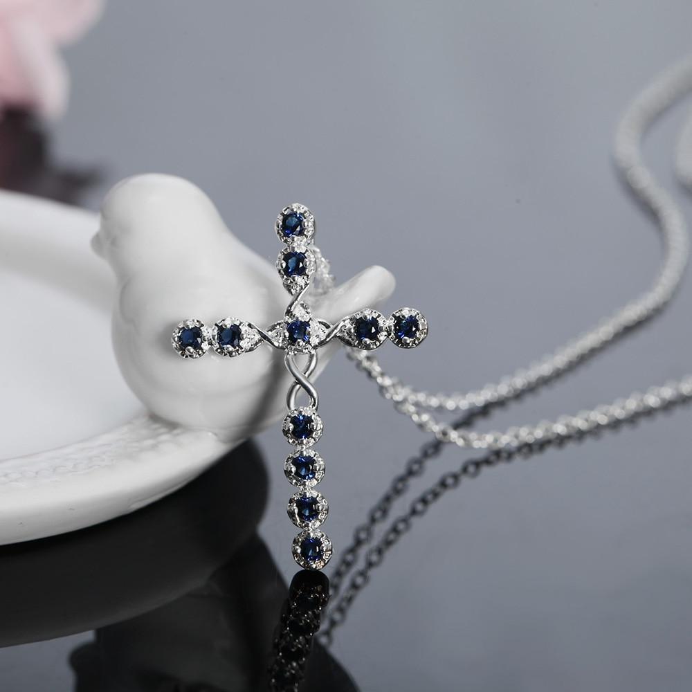 Fashion Female Cross Pendants Silver 925 Blue Zircon Cross Pendant Necklace Jewelry For Men /Women Wholesale