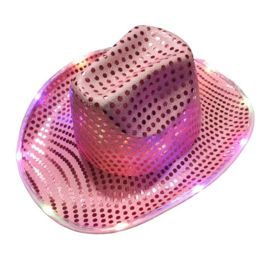 

Светодиодная ковбойская шляпа в стиле ретро-вестерн, 9 цветов, доступны для рождественских вечеринок в ночных клубах розовый