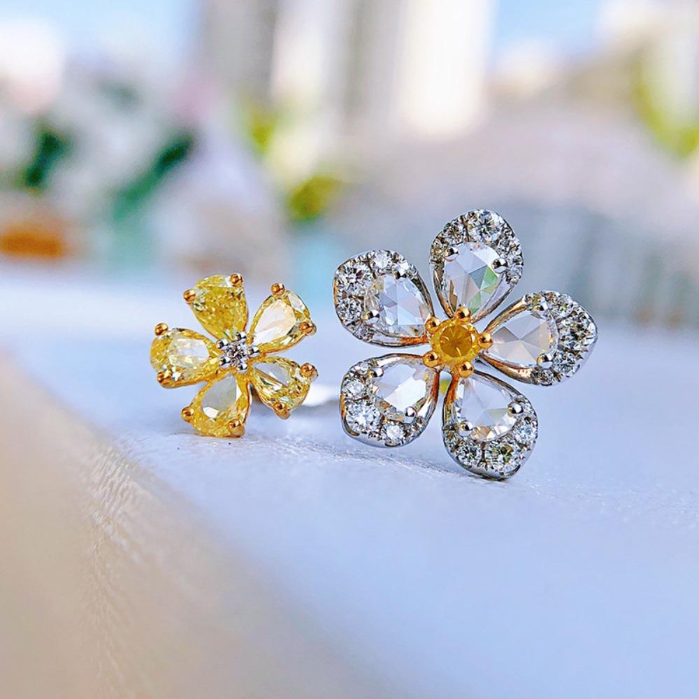 Open Ring Rose Cut Yellow Rose Double Flower Colored Zirconia Ring for Women adjustable