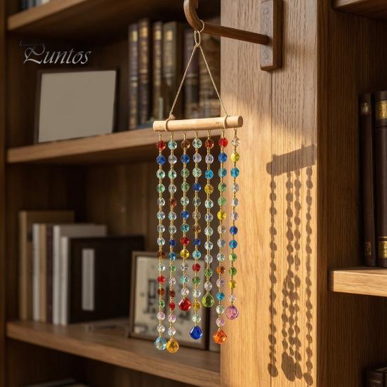 Indoor Window Hanging Ornament Crystal Suncatchers, Crystals Suncatcher, Colorful Glass Beads Chain Bohemian Style Room Decoration Wind Chimes