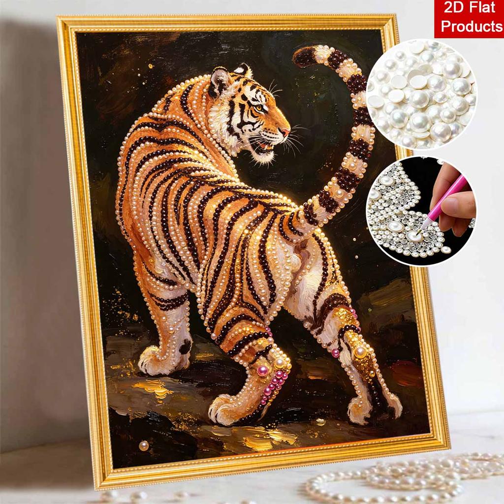 DIY Pearl Bead Art Canvas Tiger Pattern Frameless Creative Craft Painting Kit for Relaxing Home Wall Decoration