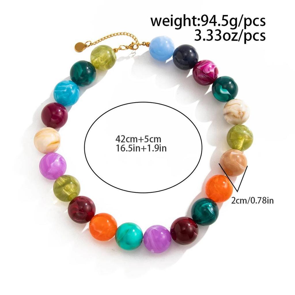 Salircon Y2K Bohemian Colorful Resin Beaded Choker Necklace Women 18K Gold Plated Stainless Steel Chain on the Neck Jewelry