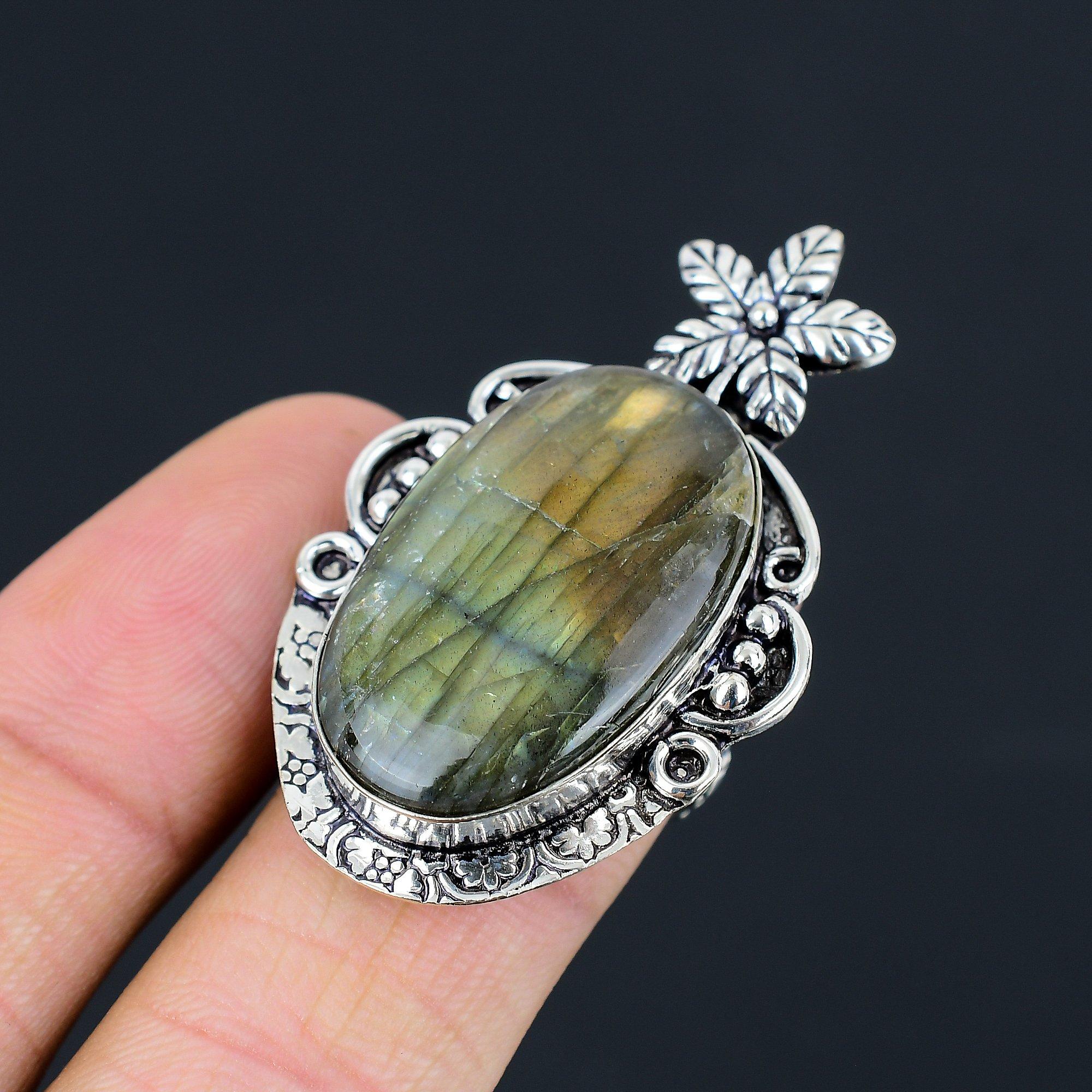 

Natural Labradorite Sister New Flower Statement Ring Jewelry 925 Silver US 7.5 7.5