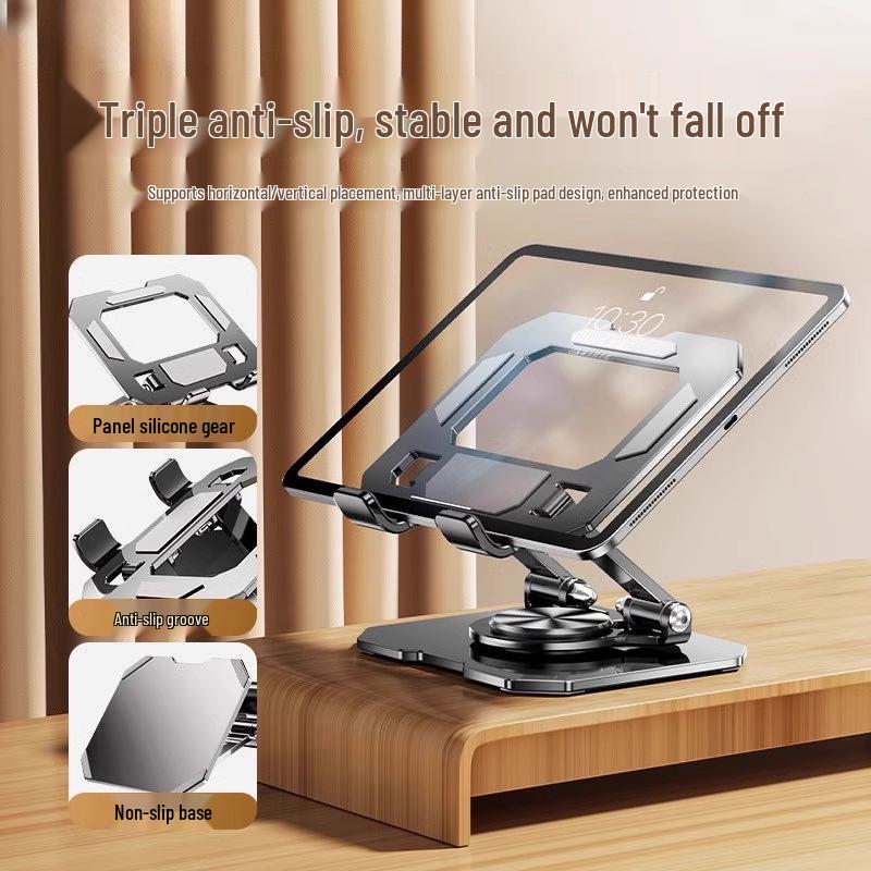 Suport metalic pliabil rotativ la 360° pentru laptopuri, tablete și telefoane