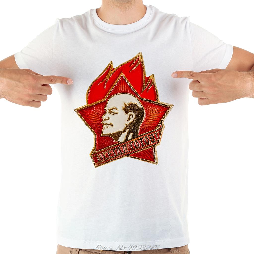 CCCP Soviet Union Lenin Young Pioneers Badge T Shirt O-neck Summer New White Casual Short Sleeve USSR T Shirt Men