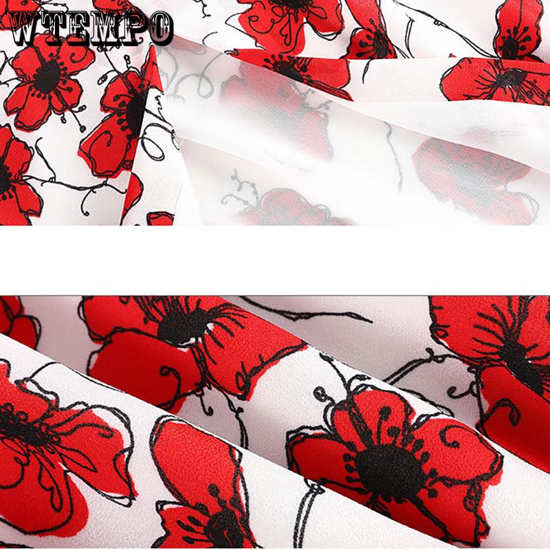 WTEMPO Women's Summer V-neck Dress Seaside Resort Print Beach Dress Bohemian Waist Dress Temperament Loose Backless Floral Dress