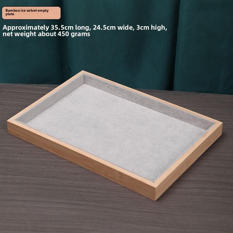 

Ice flower velvet gray solid wood bamboo wood jewelry tray ring earrings necklace pendant bracelet watch jewelry tray розовый
