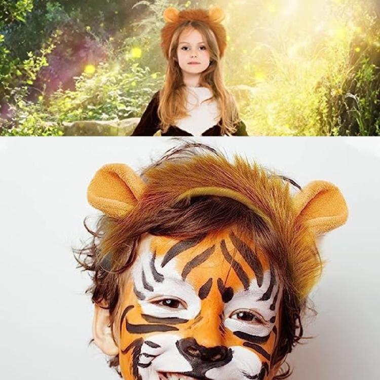 2Pcs Animal Lions Costume Set with Lions Ears Headband Lions Tail Accessories for Halloween Fancy Dress Party Props