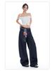 Women's Spliced Double Waistband Curved Leg Jeans - American Design, Loose Fit, Slimming, Wide Leg, for Spring & Autumn 2025