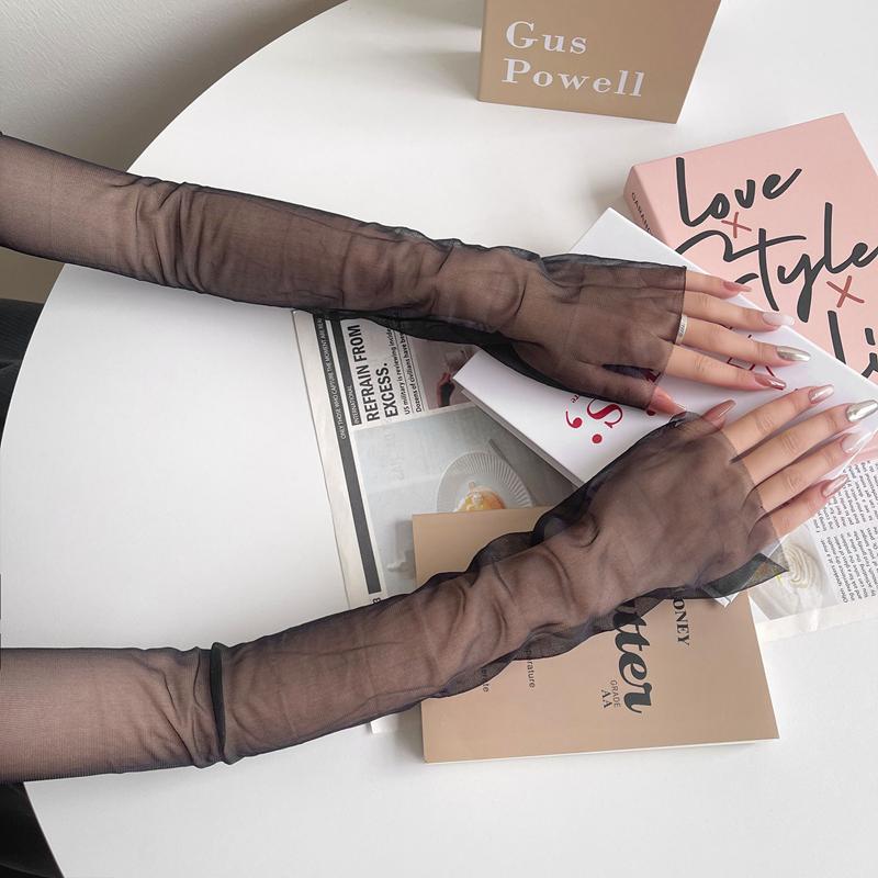 

Прозрачные сетчатые солнцезащитные рукава до локтя, сексуальные тонкие кружевные тюлевые перчатки, костюмная вечеринка, свадебное платье невесты, перчатки до локтя