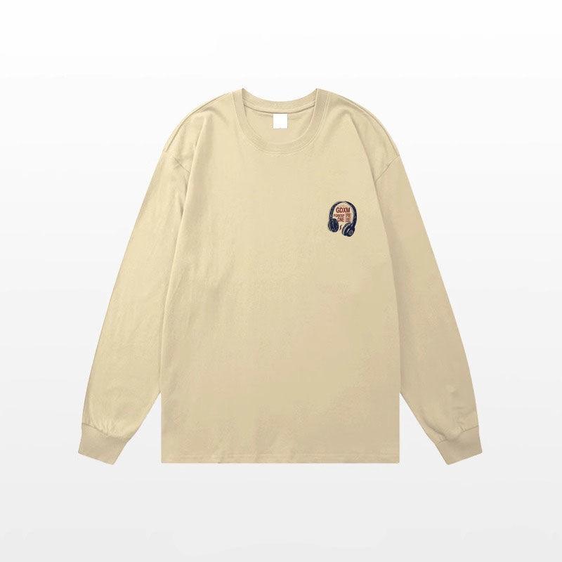 

Headphone Printed Loose Round Neck Pullover Sweatshirt Long-sleeved T-shirt Men s Thin Sweatshirt 3XL