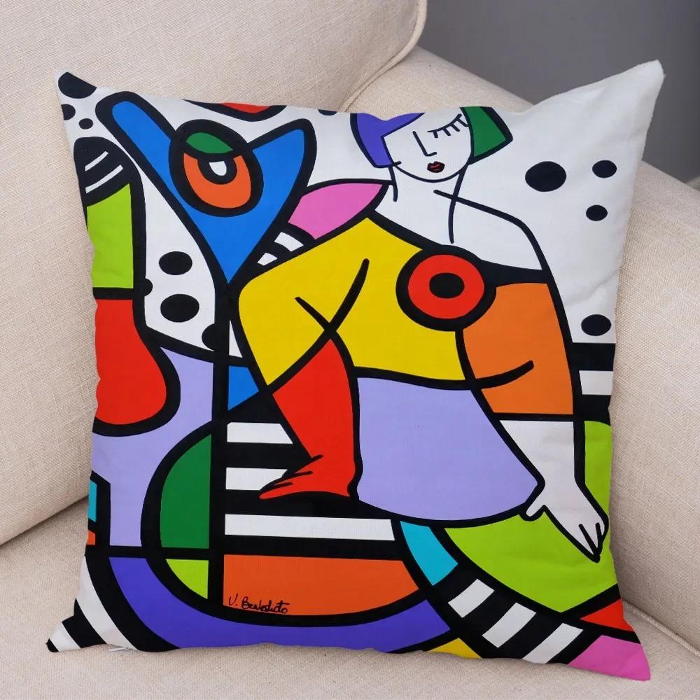 Geometric Cartoon Girl Decorative Pillowcase Living Room Office Ornaments Home Pillowcase