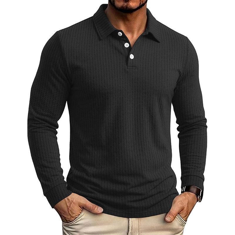 Men's Long Sleeve Turn Down Collar Polos Business Casual Solid Color Pull On Polo Shirts Men Classic Style Tees Tops