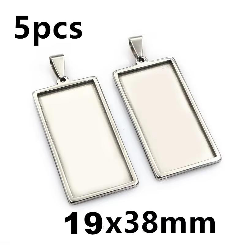 5-10pcs Rectangle Pendant Cabochon Base Blank Setting Tray Stainless Steel DIY Jewelry Making Accessories for Necklace Earrings
