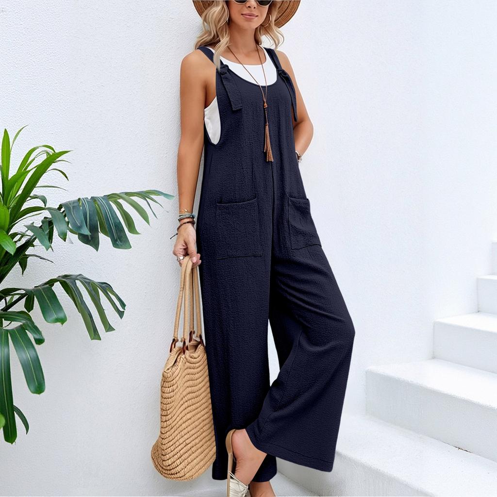 Women's Fashion Cotton And Linen Strappy Jumpsuit/Overalls