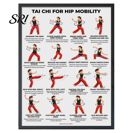 Tai Chi Chair Exercise Poster Workout Unframed Routine Clear Visual Instructions Low Impact Guide Seated Chart for Seniors Beginners Gentle