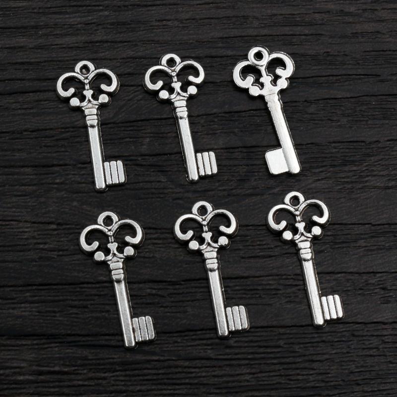 50pcs 21x10mm Vintage Small Key Charms Antique Bronze Silver Plated Handmade Charms Pendant DIY Findings for bracelet necklace