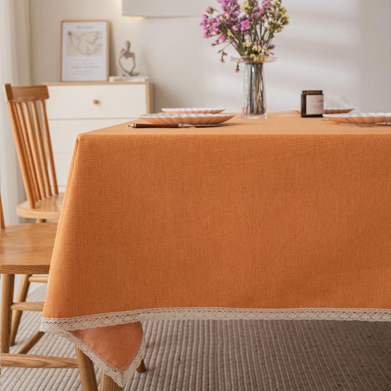 Imitation Cotton And Linen Tablecloth Waterproof And Oil-Proof Leave-In Light Luxury High-End Coffee Table Tablecloth Rectangular Solid Color