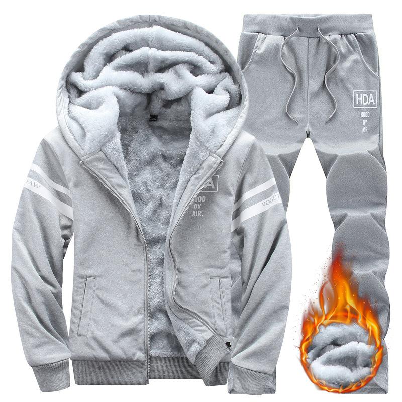 

Зимний мужской повседневный спортивный плюшевый комплект Куртка с капюшоном Теплый Утепленный Комплект из двух предметов Мужской XS серый