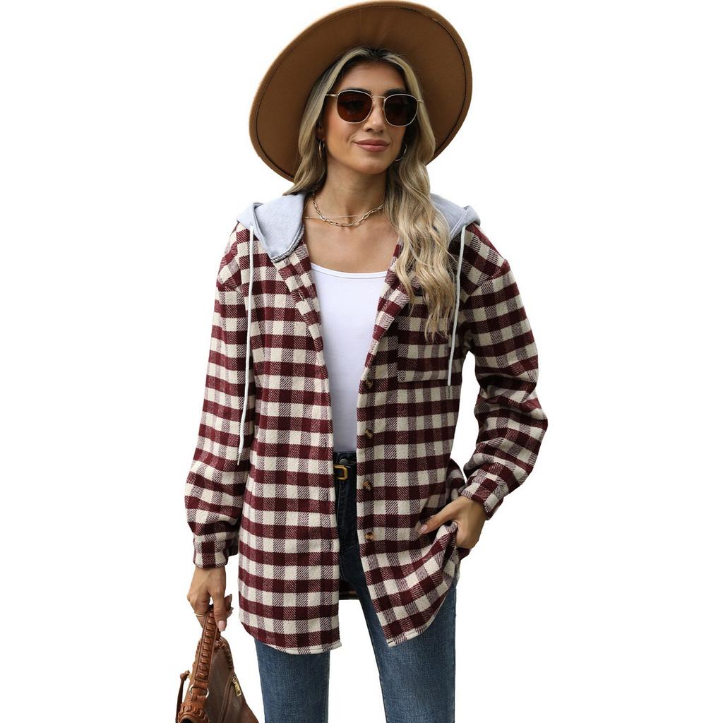 Women's Plaid Hooded Shirt Jacket
