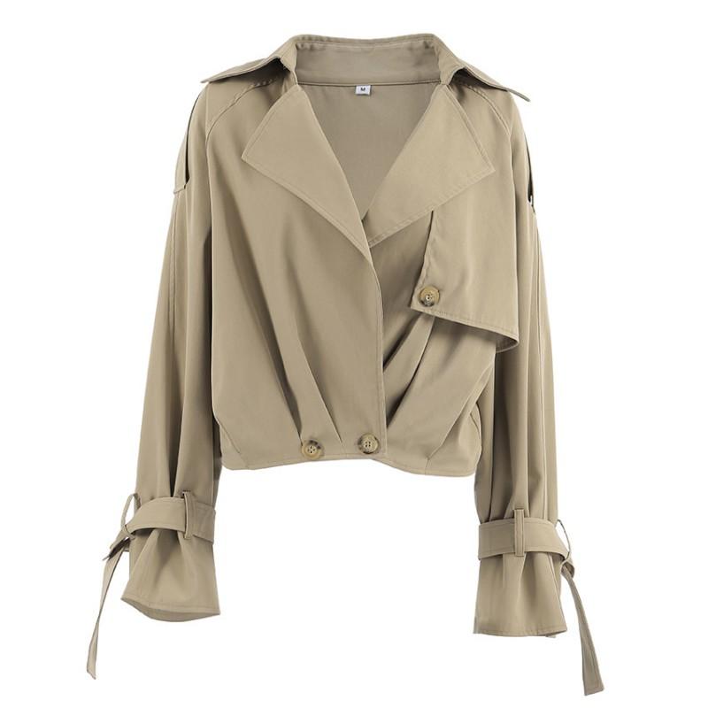 Womens Casual Workwear Style Blazer Jacket Loose Short Suit Collar Double Breasted Solid Color