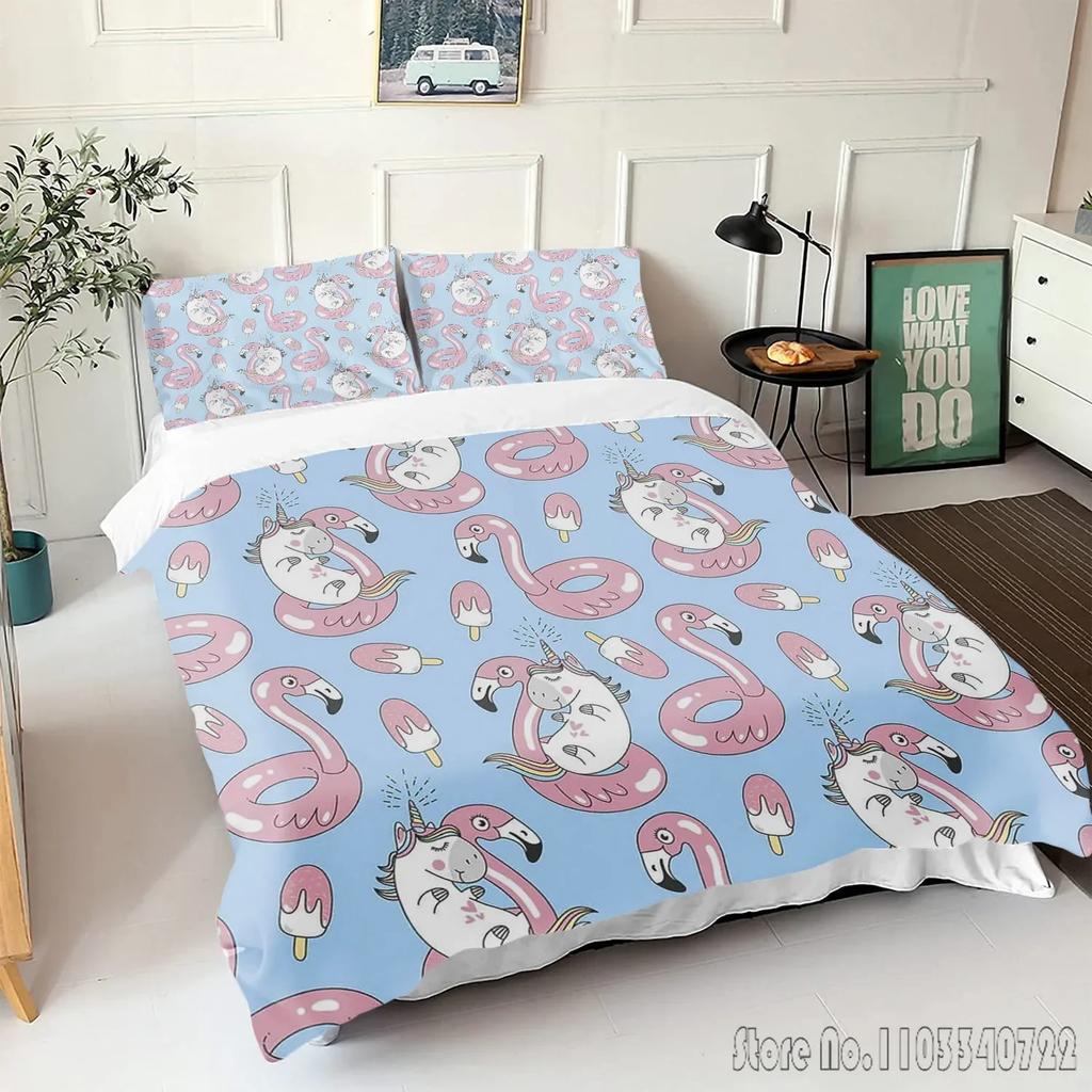 Comforter Flamingo Cartoon Love Child Hd Comforter Bedclothes For Kids Bedding Sets Bedroom Decor