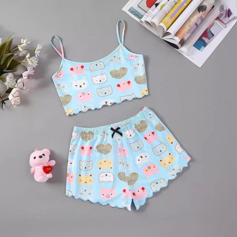 European and American Sleeveless Tank Top & Shorts Two-Piece Pajama Set for Women
