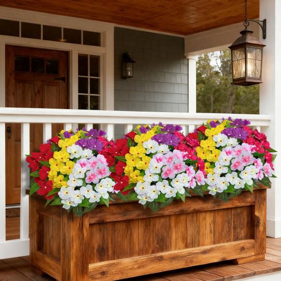 5 Stems Artificial Impatiens Flowers Bouquet for Outdoor UV Resistant Faux Silk Flowers for Outside Front Porch Garden Window Box Planter Decor