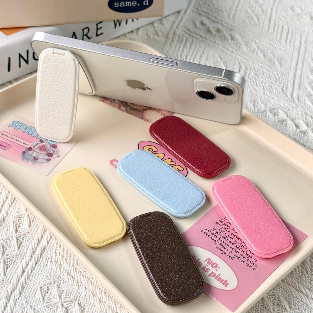 Autumn/Winter Faux Leather Folding Makeup Mirror & Phone Holder - Fashionable Adhesive Dual-Use Mirror (Horizontal/Vertical)