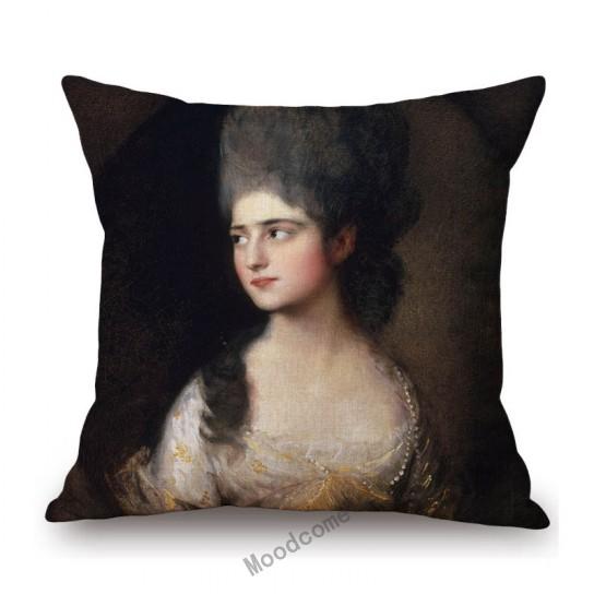 Royal Court Portrait Oil Painting Duchess Princess Ladyship Home Decoration Art Sofa Cotton Linen Throw Pillow Cushion Cover