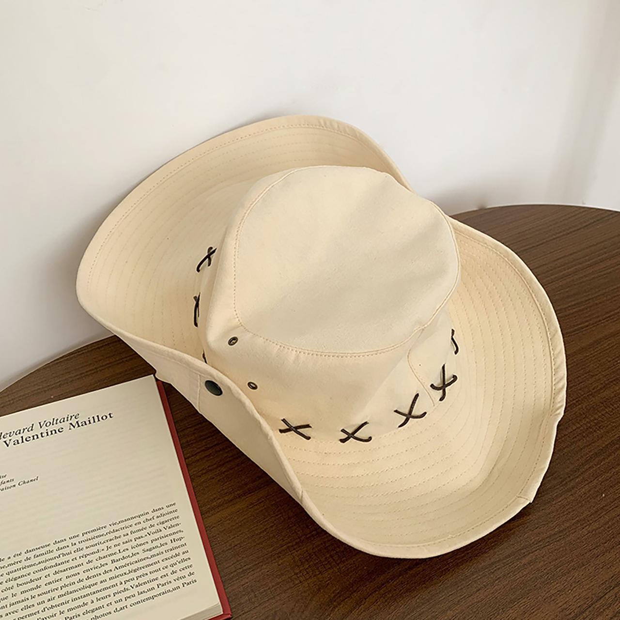 

Summer Western Cowboy Hat Women Men Large Brim Fisherman Hat Outdoor Camping Hiking Fishing Sunshade Panama Cap 56-58cm бежевый