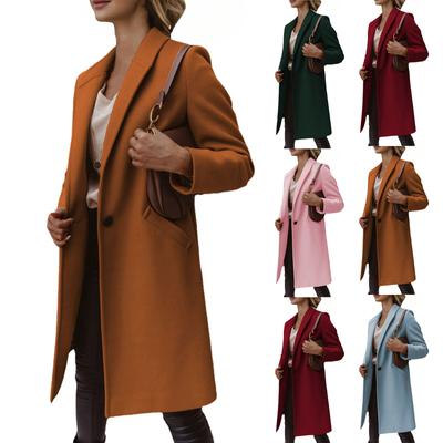 Women's Solid Color Lapel Mid-length Button-wool Coat