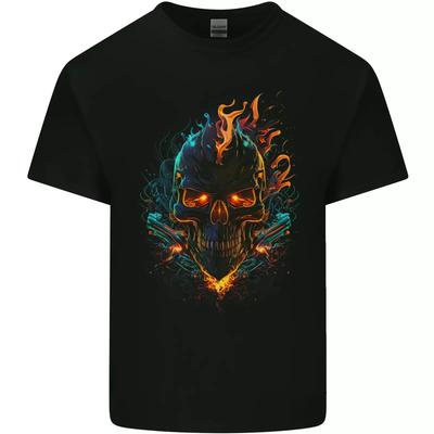 A Neon Skull With Flames Fantasy Demon Kids T-Shirt Childrens