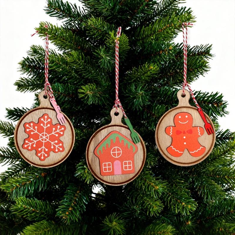 Handcrafted Wooden Holiday Cookie Decorations Safe For Kids Pet Nontoxic Paint Efficient Christmas Ornament
