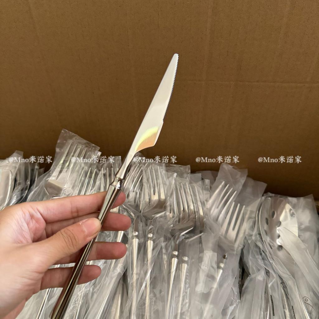 304 stainless steel small waist French main food spoon household western food spoon long handle light luxury spoon fork