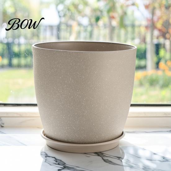 Gray Garden Pots for Patio Modern Plant Pot with Saucer, Flower Weather Resistant Planters Drainage Holes, Stone-Look Planter Indoor Outdoor