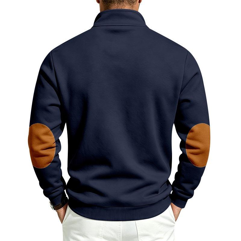 Men's Fleece Lined Color Block Zip Up Stand Collar Sweatshirt.