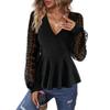 Ladies Summer Temperament Mesh Splicing Deep V Lace Top